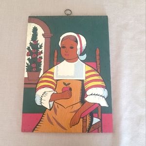Vintage Dutch Girl Primitive Folk Art Painting on Wood